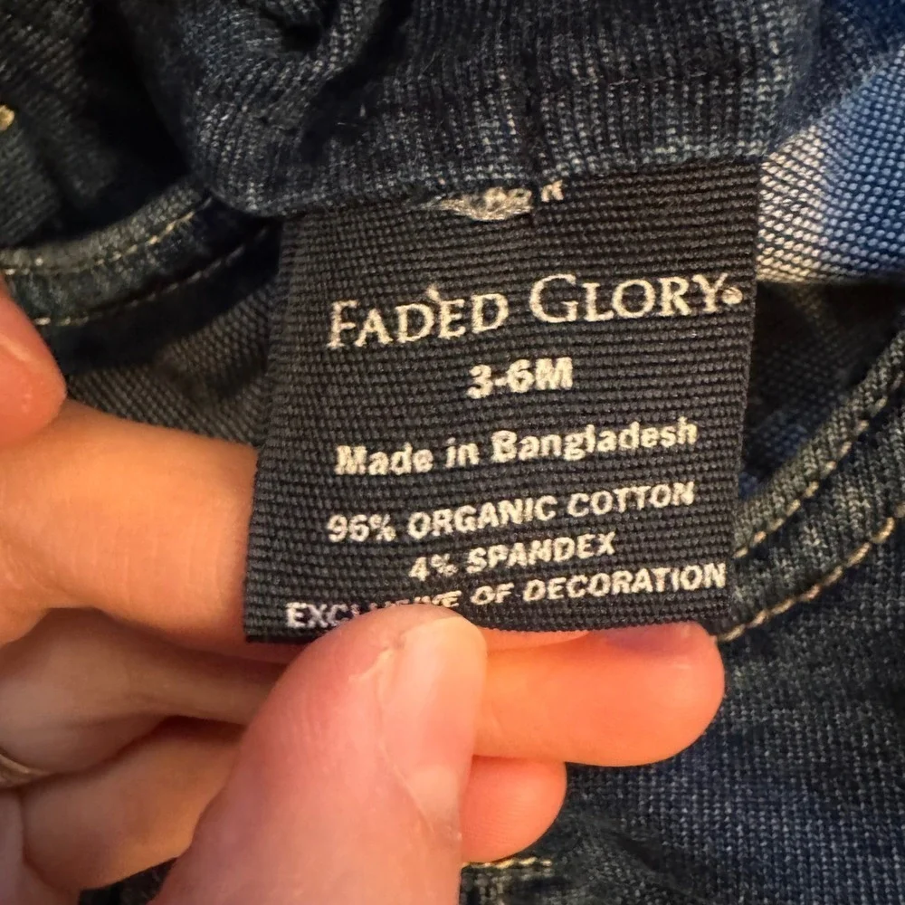 Faded Glory Baby Girls‎ Denim Jumper Dress Heart Rocking Horse Blue 3-6M